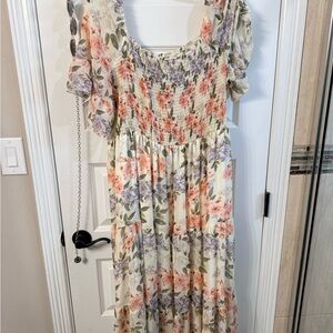SHEIN Floral Maxi Dress - Cream, Pink, Purple